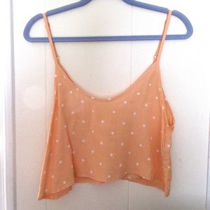 Peach polkadot crop camisole tank top; Flynn Skye; rayon fabric